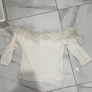 Forever 21 Cream Off-Shoulder Top with Feather Detail